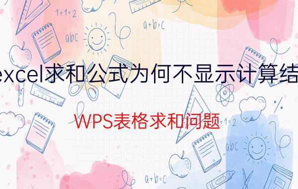 excel求和公式为何不显示计算结果 WPS表格求和问题，只出公式不出结果数字？